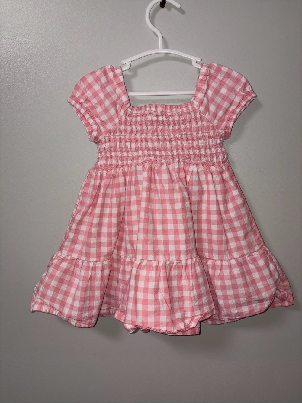 The children’s place pink white gingham smocked ruffle dress girls 2T nwot - Picture 2 of 2